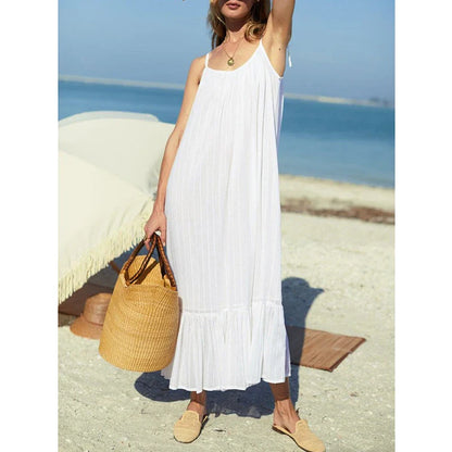 vmtvr French Elegant Party White Dresses For Women Summer 100% Cotton Sexy Bandage Strap Sleeveless Beach Sundress Robe Femme éTé