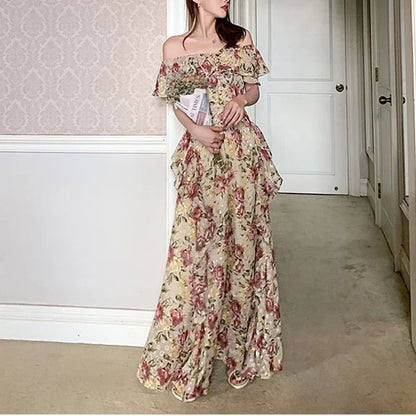 vmtvr French Elegant 2000s Vintage Dress Women Floral Floor-Length Sexy Wedding Party Long Boho Dress Beach Style 2024 Summer Y2k Chic