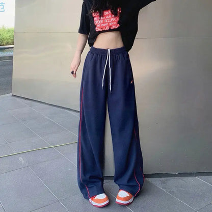 vmtvr Navy Blue Harajuku Woman Oversize Sweatpants Spring Summer Elastic Waist Pocket Streetwear Fashion Joggers Sport Casual Trousers