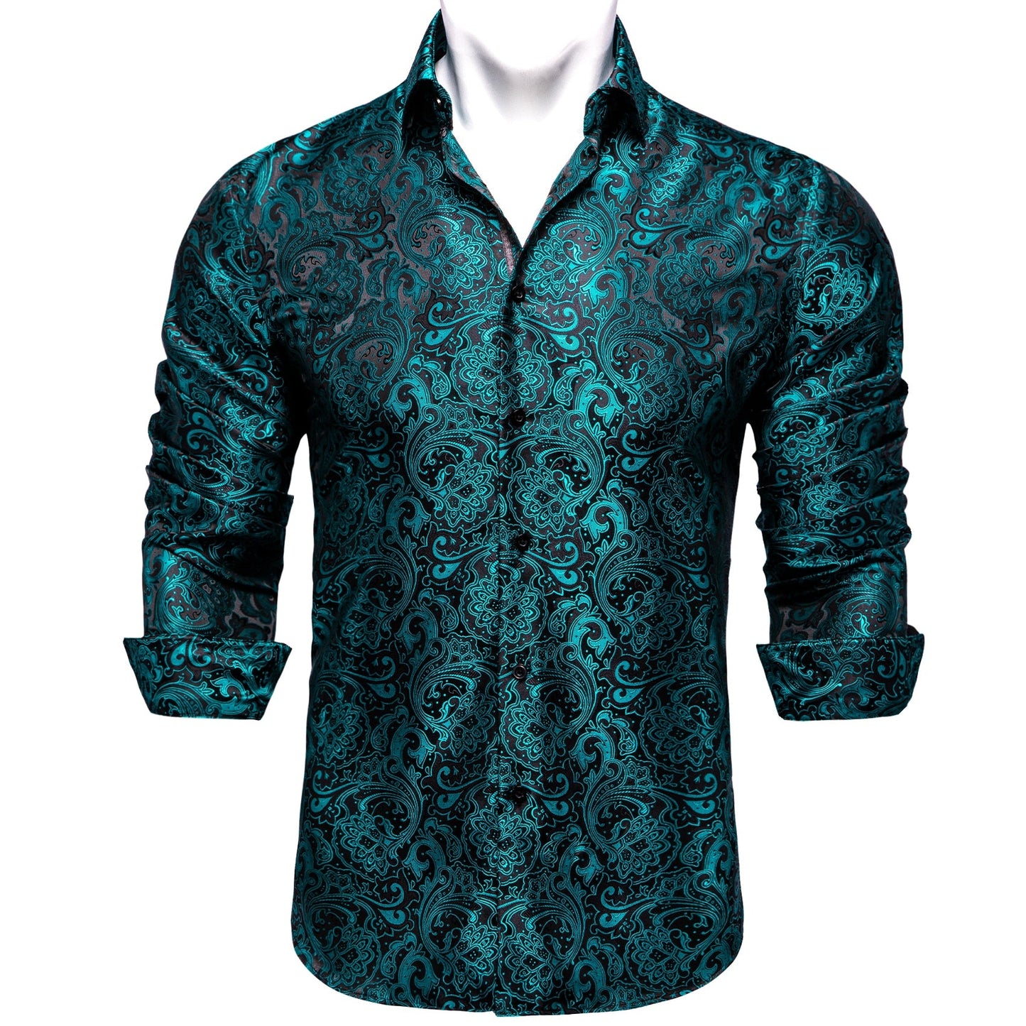 Men's Long Sleeve Black Paisley Silk Dress Shirts Casual Tuxedo Social Shirt Luxury Designer Men Clothing