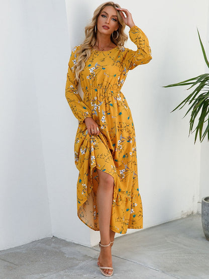 vmtvr - Elegant Floral Print Women Dress Spring Summer Casual O Neck Long Sleeve Chiffon A Line Long Maxi Dress Party Vestidos