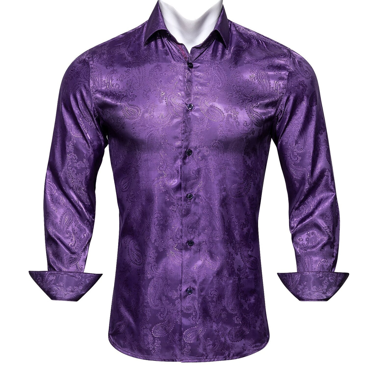 Luxury Red Paisley Silk Shirts Men Long Sleeve Casual Flower Shirts For Men Designer Fit Dress Shirt