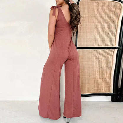 vmtvr Women Vintage Solid Holiday Jumpsuits 2024 Spring Sexy Deep V-neck Hollow Playsuit Romper Summer Sleeveless Tank Office Overalls