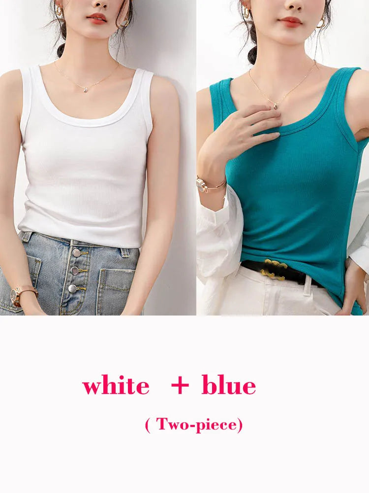 vmtvr Women's T-shirt Sleeveless Summer New Slim Tank Top Female Fashion Solid Color Skinny Sexy Spaghetti Straps Women Camisole Tops