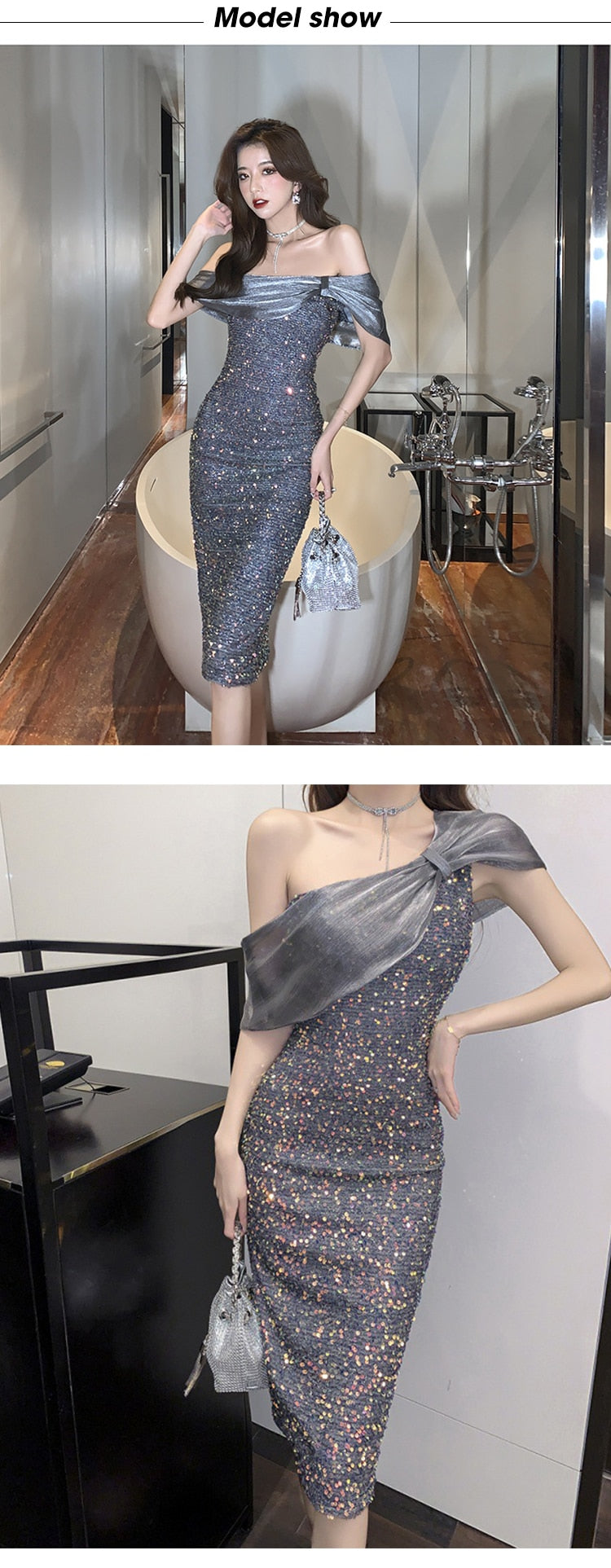 New Fashion Women Evening Dress Chic Sequins Sparkly Sexy Backless Slim Midi Party Club Prom Stretchy Femme Mujer Vestido Fiesta