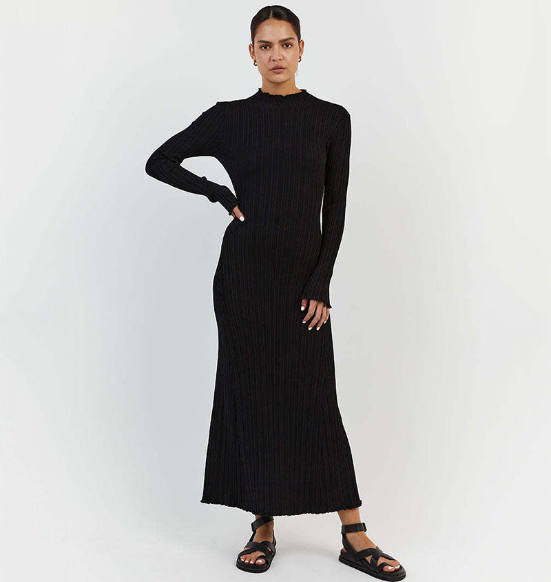 vmtvr -  Autumn Winter Knitted Maxi Dress Elegant Women Long Sleeve Slim Pleated Robe Club Party Bodycon Long Dress Vestidos