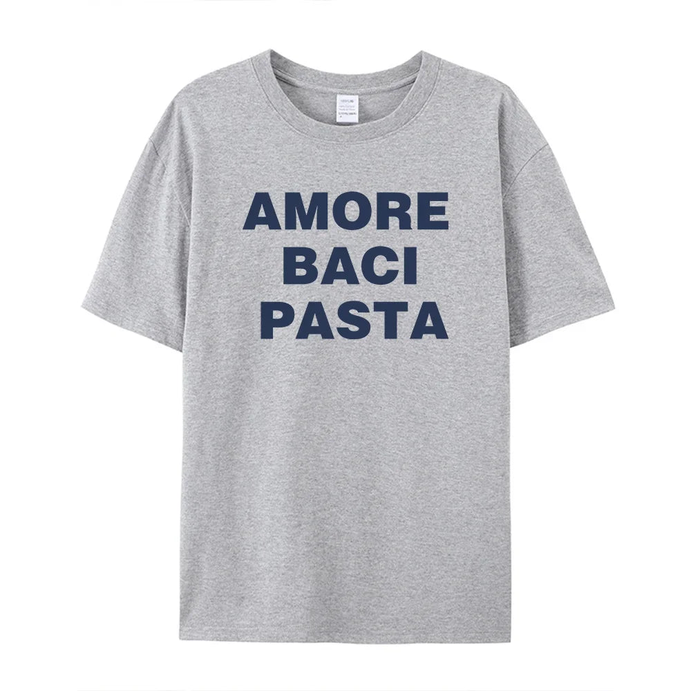 -Retro sports style outfit streetwear 90s fashion Amore Baci Pasta Letters Printing Summer Gray T Shirt Women Loose Cotton Casual Tops Tees Vintage Style Elegant Shirts