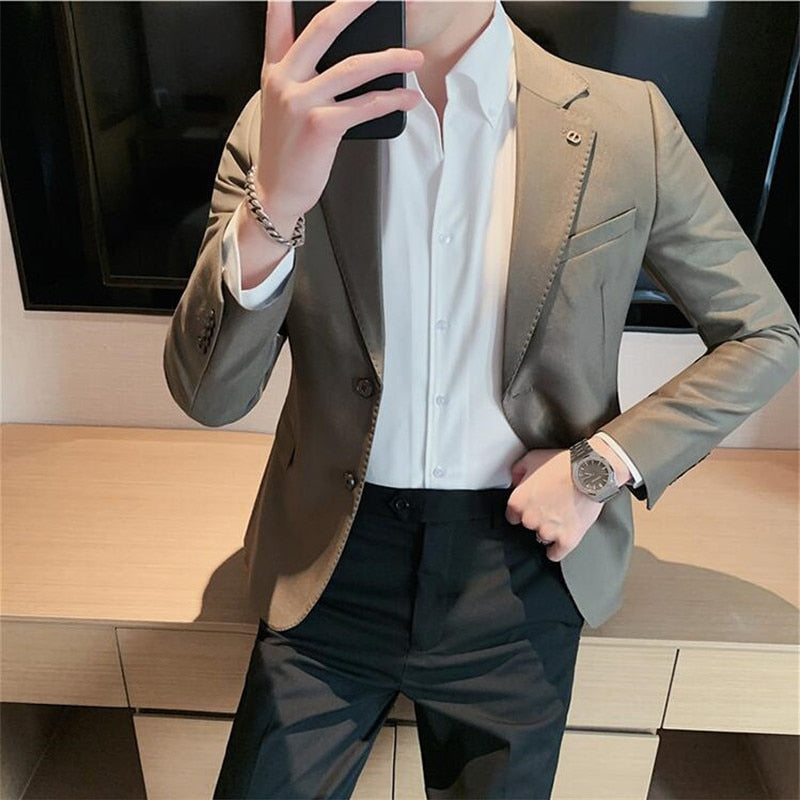 jiaabc British Style Business Casual Suit Jacket Men Fashion High Sense Bright Face Slim Fit Blazers Wedding Party Dress Blazer