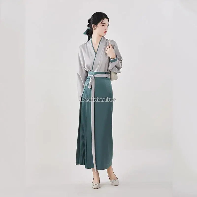 new Chinese improved hanfu dress ancient style chinese costumes women fashion casual daily vintage dress kimono dress a74