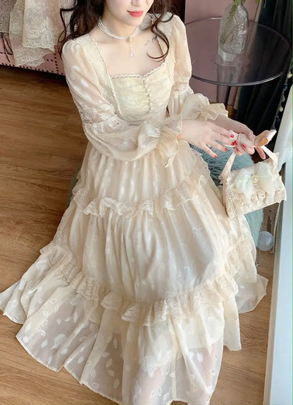 vmtvr Court Vintage Fairy Dress Women Sweet Ruffles High Waist Elegant Princess Dress Female Summer Casual Classy Party Dress New