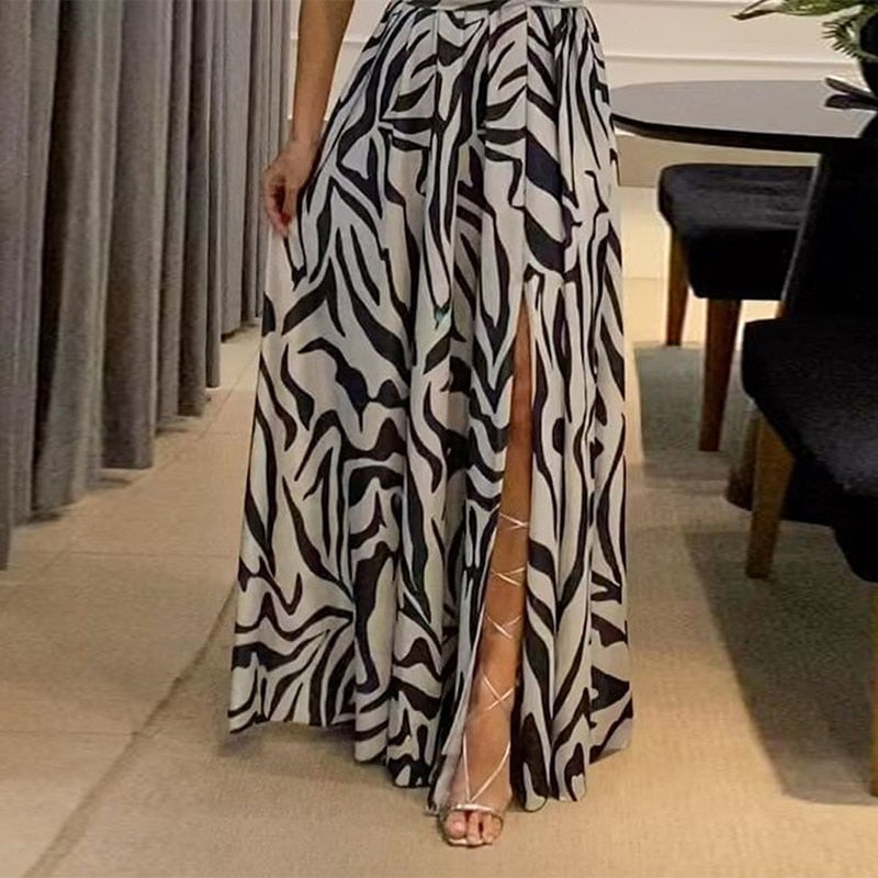 Women Maxi Dress Summer Fashion One Shoulder Sleeveless Slit Backless Nipped Waist Long Skirt Party Evening Dresses