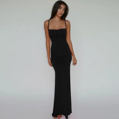 Draped Sexy Backless Sleeveless Slip Maxi Dress for Women Elegant Summer Sundresses Holiday Beach Vestido Clothes