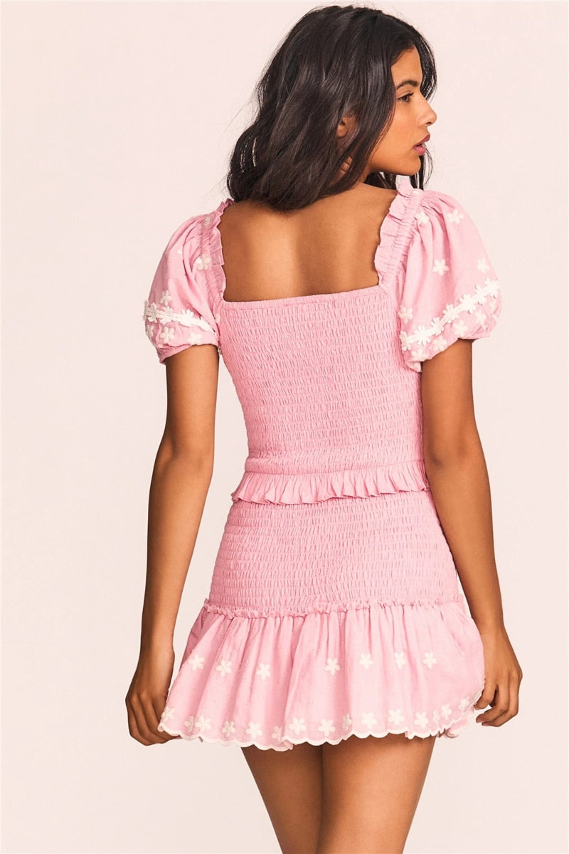 vmtvr High Quality 2023 Summer Pink Short Sleeve Women Ruffled Mini Dress