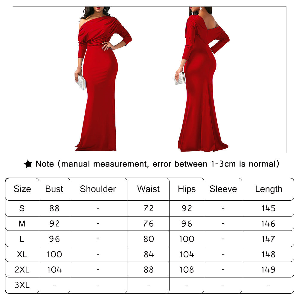 Women Oblique Shoulder Slim Folds Long Dress Elegant Evening Party Floor Length Dresses Vestido Formal Dress for Wedding Prom Dresses