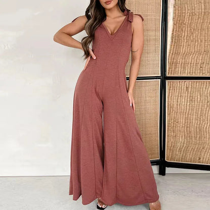 vmtvr Women Vintage Solid Holiday Jumpsuits 2024 Spring Sexy Deep V-neck Hollow Playsuit Romper Summer Sleeveless Tank Office Overalls