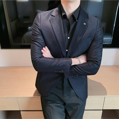 jiaabc British Style Business Casual Suit Jacket Men Fashion High Sense Bright Face Slim Fit Blazers Wedding Party Dress Blazer