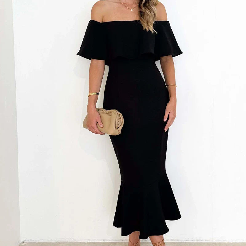 vmtvr Elegant Strapless Ruffle Bodycon Long Dress Summer Sexy Off Shoulder Solid Party Dress Women Fashion Hight Waist Evening Dresses