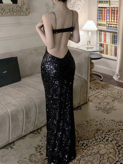 vmtvr Summer Sexy Bodycon Backless Black Dress Women Fashion Sequin Hollow Out Prom Wedding Long Vestidos New Party Female Mujers