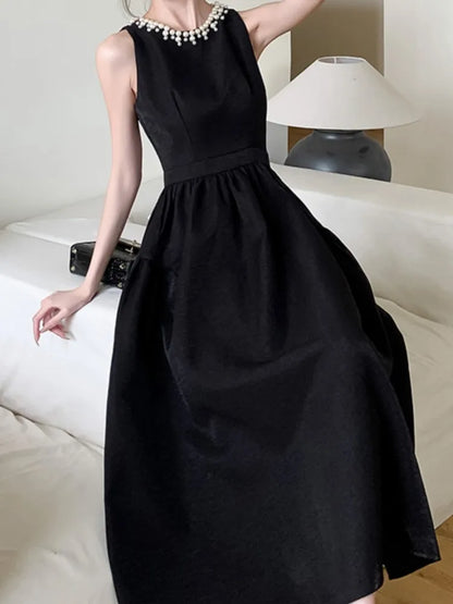 vmtvr New Summer Women Elegant Casual A-Line Solid Chic Party Dress Sleeveless Vintage Birthday Clothes Female Prom Sundress Mujers