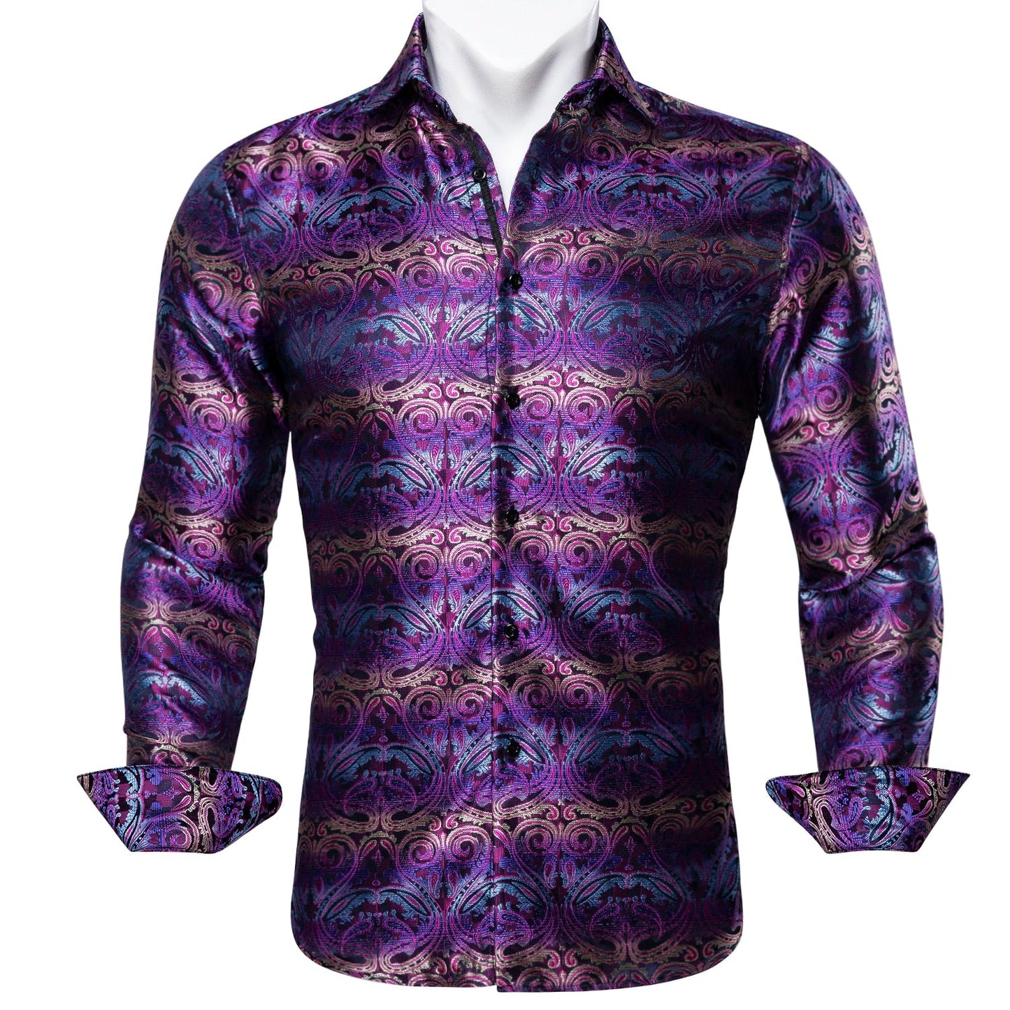 Luxury Red Paisley Silk Shirts Men Long Sleeve Casual Flower Shirts For Men Designer Fit Dress Shirt