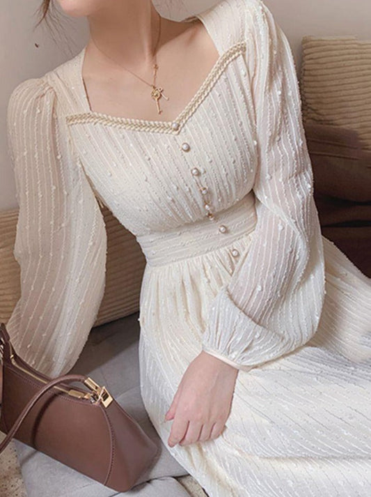 vmtvr -  Summer New Women Fashion Elegant White Midi Dresses Vintage Princess Female Party A Line Clothes Vestdios