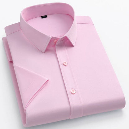 jiaabc Basic men's Dress Shirts Short Sleeve Social Business Work Bule Pink Smart Casual Wrinkle Resistant Tops