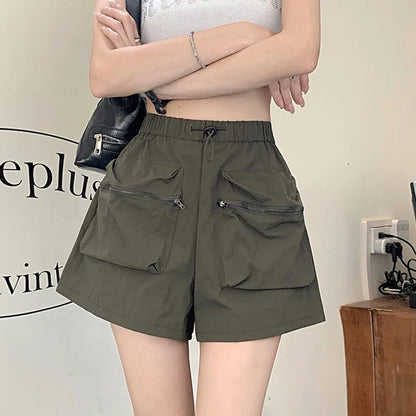 vmtvr High Waist Women Cargo Shorts Summer Fashion Streetwear Pocket Wide Leg Pants Y2K Korean All Match Female Loose Shorts New