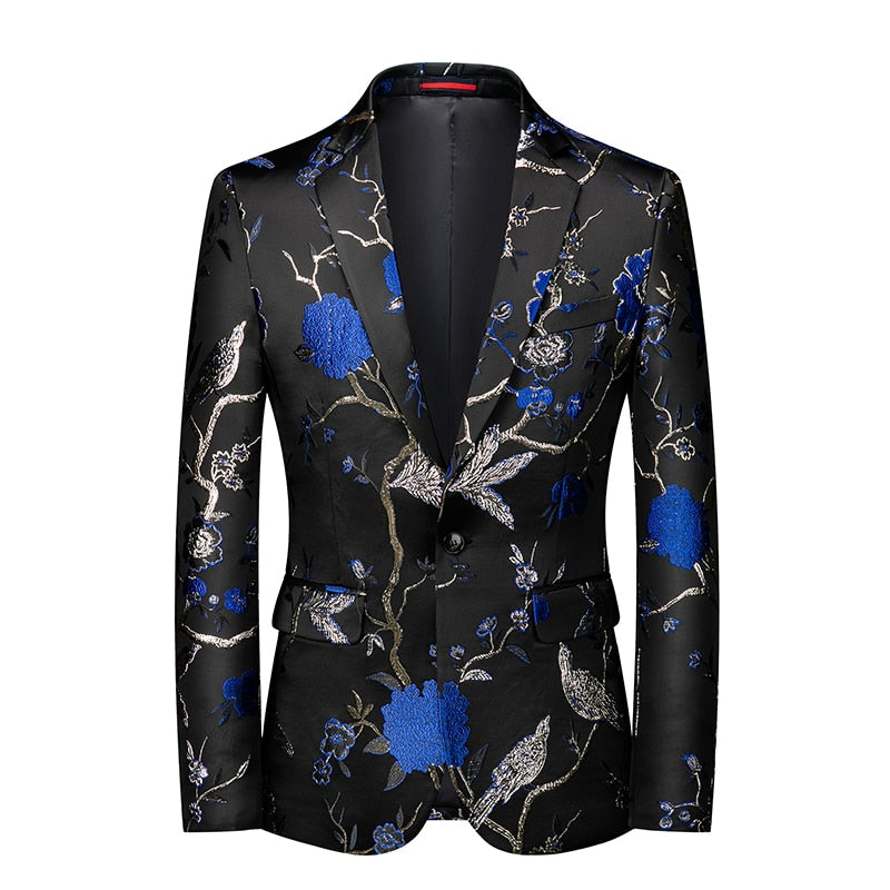 jiaabc Fashion New Men's Casual Boutique Business Wedding Host Slim Bronzing Suit Flower Jacket Dress Blazers Coat