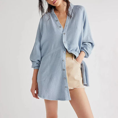 vmtvr 100% Cotton Muslin Oversize Shirt Loose Casual Solid Button Up Long Sleeeve Top Blous Elegant Summer Fashion Woman Blouses