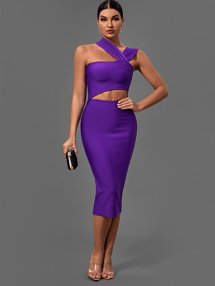 vmtvr - Bandage Dresses for Women Purple Bodycon Dress Evening Party Elegant Sexy Cut Out Midi Birthday Club Outfit Summer New