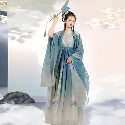 Ancient Chinese Women Hanfu Costume Fairy Cosplay Costume Dance Dress Party Outfit Hanfu Blue Red Sets For Women Plus Size XL