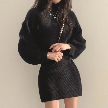 vmtvr Two Piece Set Female Sweater Dress Autumn Winter High Waist Knitted Femme Short Party Es Elegant Slim Black Sexy