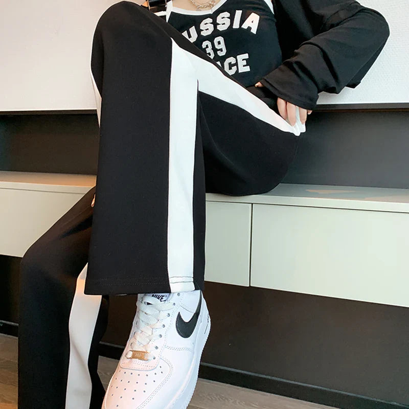 vmtvr Y2K Fashion Patchwork Women Sweatpants Summer Casual Streetwear Loose Straight Leg Pants Korean All Match Female Trousers