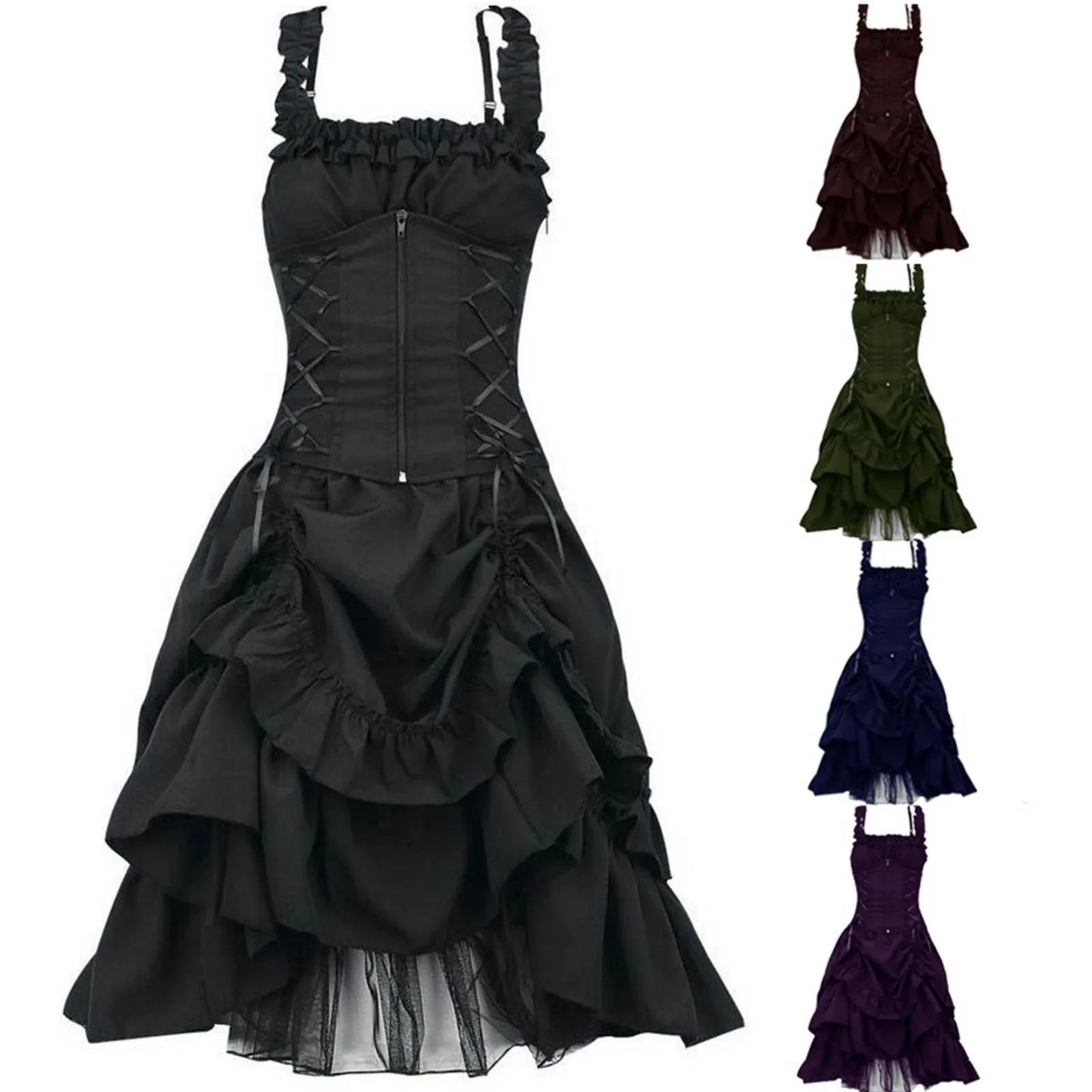 vmtvr  -  Women's Gothic Prom Dress Slim Irregular Straps Corset Lace Black Dresses Steampunk Gothic Prom Evening Cocktail Formal Gown