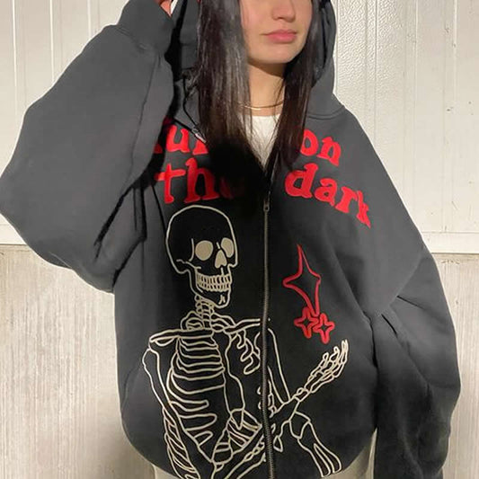 Y2k Men Emo Streetwear Skeleton Hoodie Zip Up Sweatshirts Alt Fairy Grunge Pullover Oversized Gothic Jacket Tops Hoodies Clothes