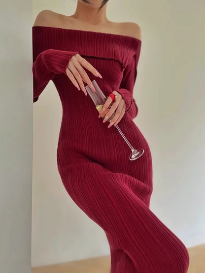 vmtvr Sexy Women Bodycon Knitted Dress Autumn Elegant Solid Chic Evening Party Sweater Dresses Female Outerwear Clothes Robe Mujers