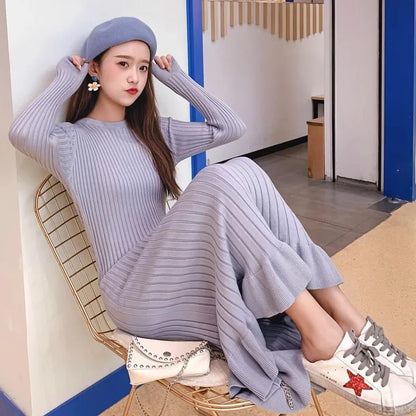 vmtvr Thick O-Neck Long Sweater Dress for Women Elegant Casual A-line Slim One-Piece Sexy Long Sleeve Knitted Dress Autumn Winter