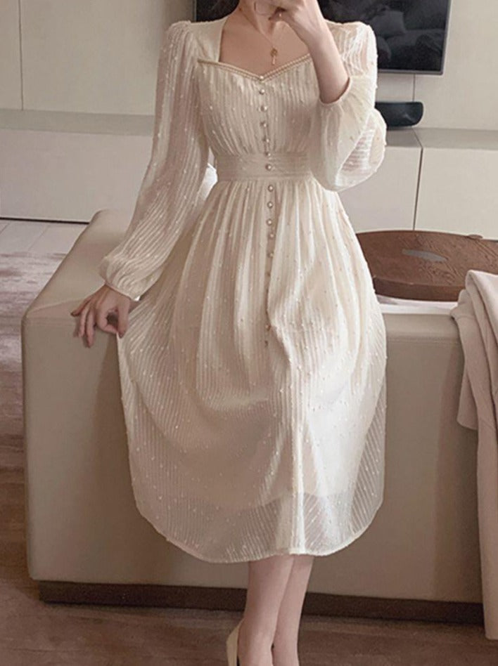 vmtvr -  Summer New Women Fashion Elegant White Midi Dresses Vintage Princess Female Party A Line Clothes Vestdios