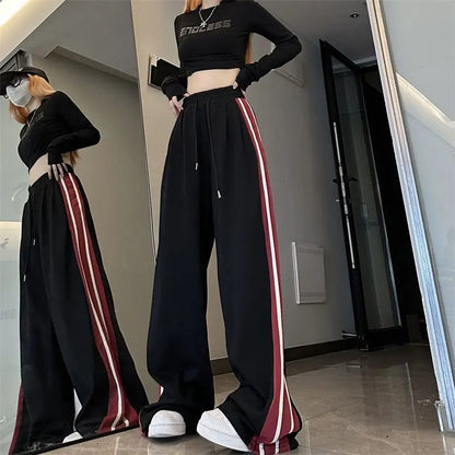 vmtvr Harajuku Versatile Women Striped Sweatpants Spring Summer New Korean High Waist Oversized Fashion Sports Joggers Casual Trousers