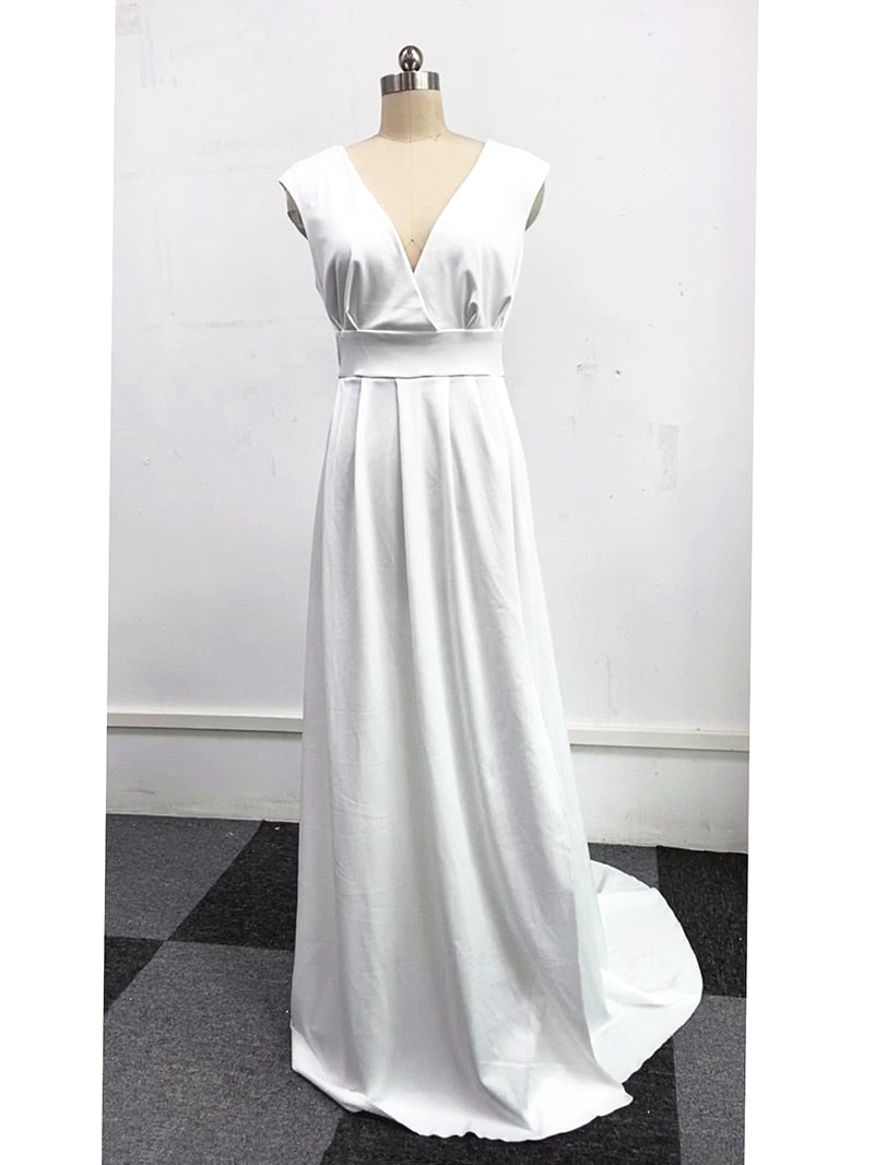 vmtvr Elegant Casual Women's Dresses Sexy V-neck Side Slit Backless White Long Skirt Wedding Banquet Bridesmaid Dress Evening Gown