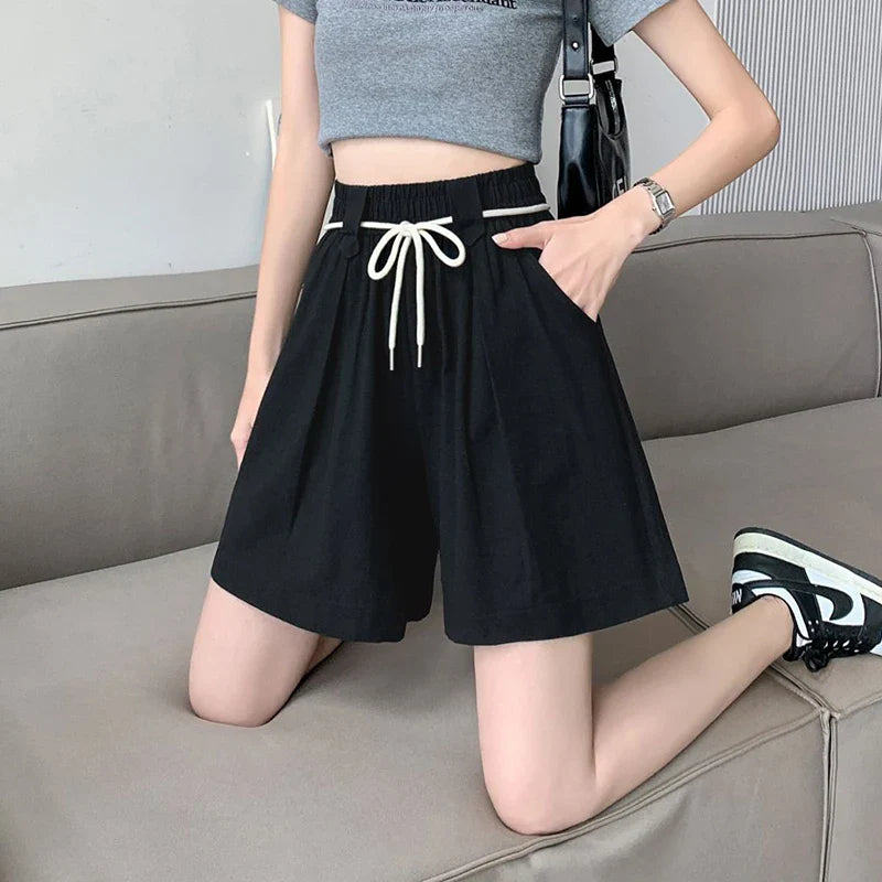 vmtvr High Waist Cotton Linen Shorts Women Summer Korean Casual Streetwear Loose Sport Shorts All Match Female Wide Leg Pants