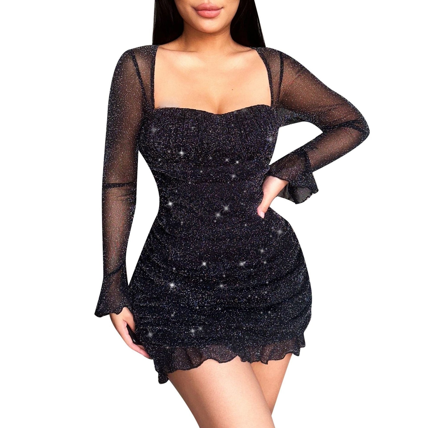 vmtvr - Evening Dress Y2k Clothes Long-sleeved Mini Dress Sexy Bodycon Party Club Dress 2023 Women Lace Vestidos De Mujer Casualy