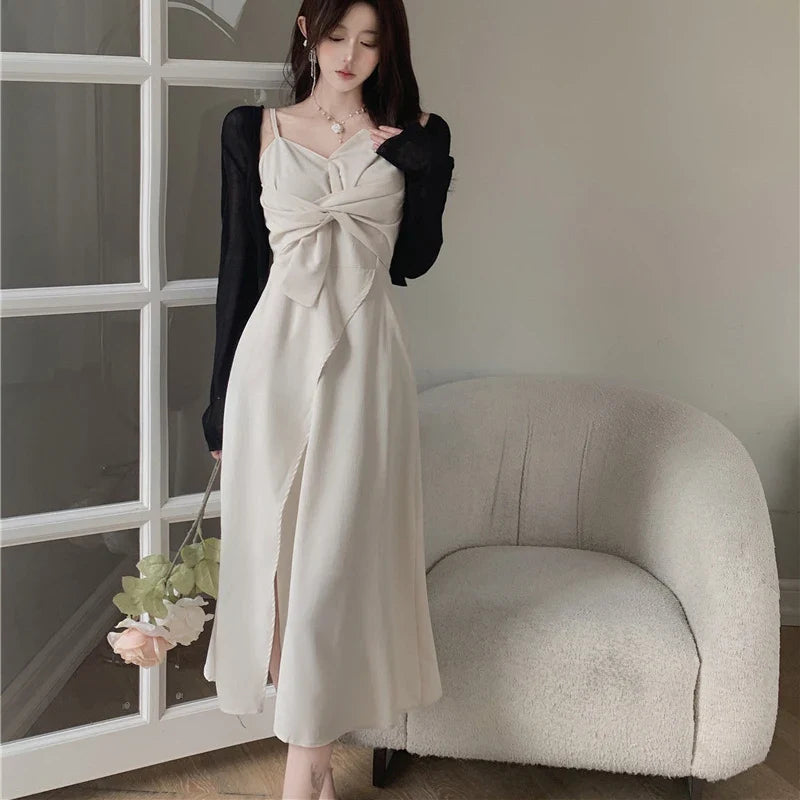 vmtvr Women Spaghetti Strap Dress Oversize 4Xl Korean Fashion Female Midi Dress Summer Elegant Bow A Line Dresses New