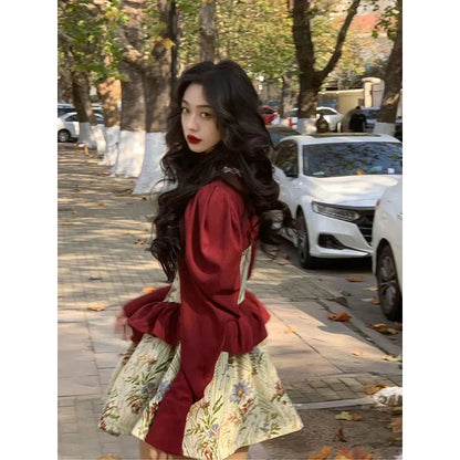 vmtvr  - Elegant Women Dress Vintage Fairy Princess Long Sleeve Christmas New Year Dresses One-Piece Evening Party New Korean Chic Robes