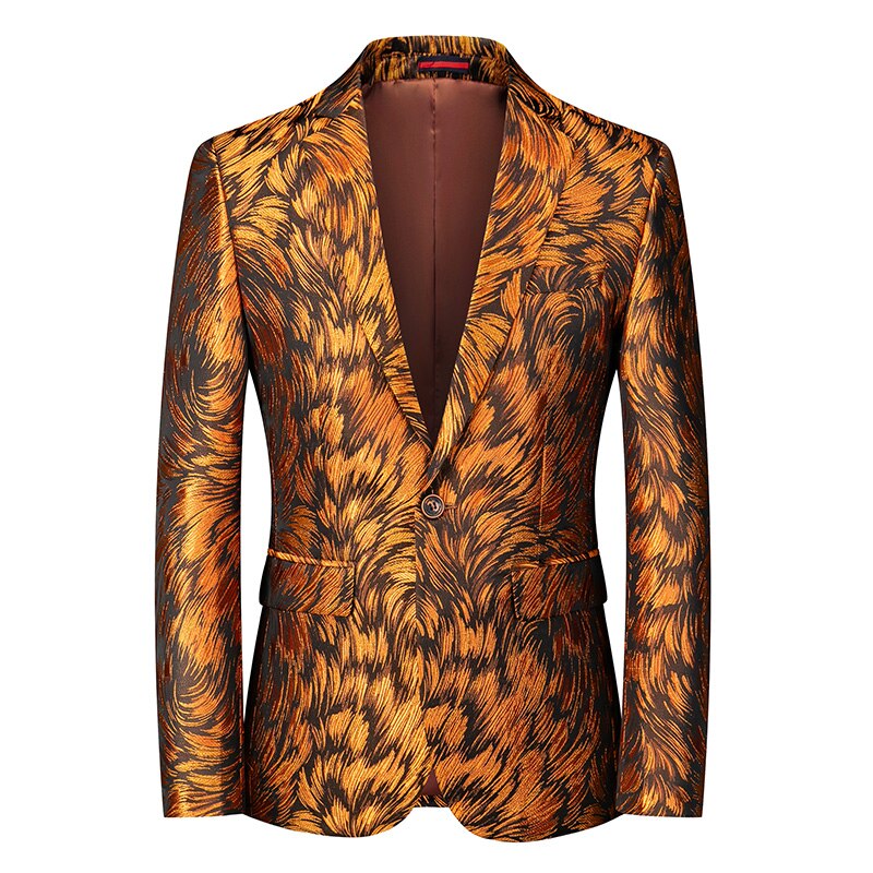 jiaabc Fashion New Men's Casual Boutique Business Wedding Host Slim Bronzing Suit Flower Jacket Dress Blazers Coat