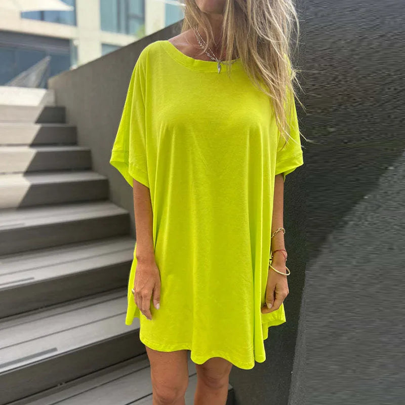 vmtvr Comfort Casual Solid Short Sleeve T-shirt Dress Women 2024 Spring O Neck Simple Party Dress Summer Lace-up Backless Beach Dress