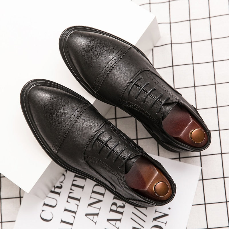 jiaabc New Men Dress Shoes Leather Shoes Fashion Derby Shoes Classic Casual Business Wedding Footwear Brown Italy Male Formal Shoe