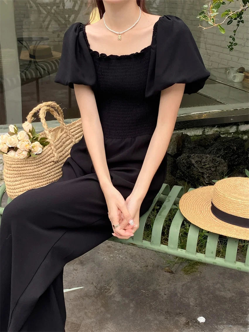 vmtvr Black Jumpsuits Women Elegant Chic Slim Work Wear New Summer Office Lady Wide Leg Slash Neck Daily Rompers