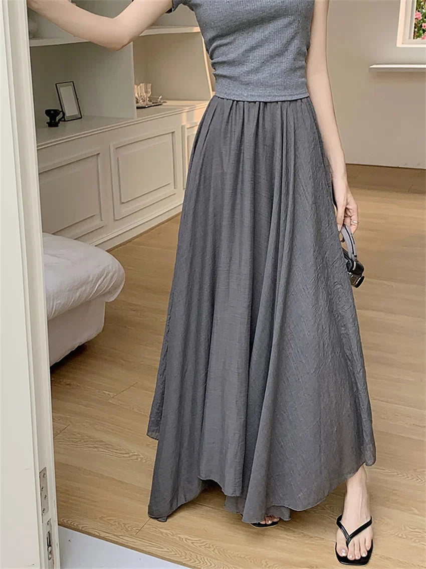 vmtvr Cotton A-Line Skirts Loose Fashion New Women Minimalist Summer All Match Casual Gentle Office Lady Streetwear