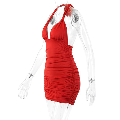 vmtvr Sexy Ruffle V Deep Evening Party Dress Summer Short Halter Red Dresses For Women Tight Club Mini Dress Clubwear